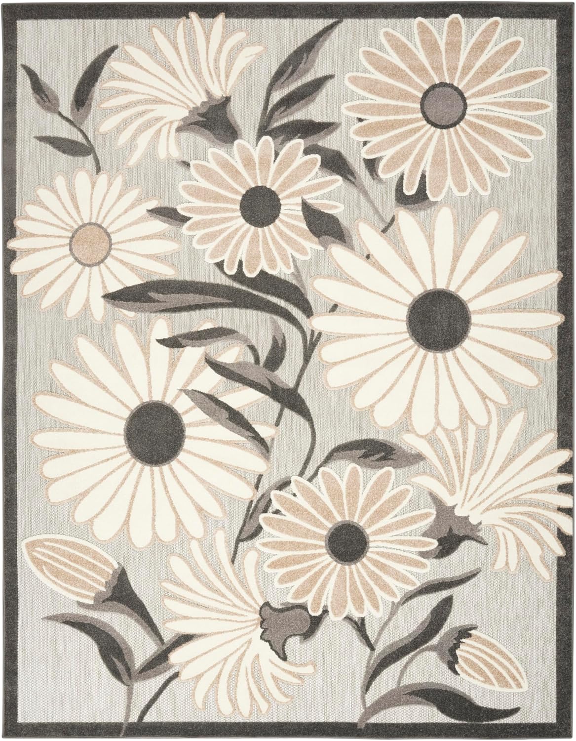 Nourison Home Aloha Indoor-Outdoor Beige 7' x 10' Area Rug, Easy Cleaning, Non Shedding, Bed Room, Living Room, Dining Room, Kitchen (7x10)