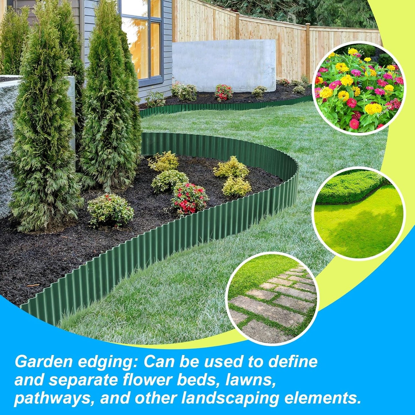 LAVEVE Corrugated Metal Garden Edging 4" x 10Ft, Landscape Edging Border for Lawn, Flower Bed, Garden Fence, Paver Edging (Green)