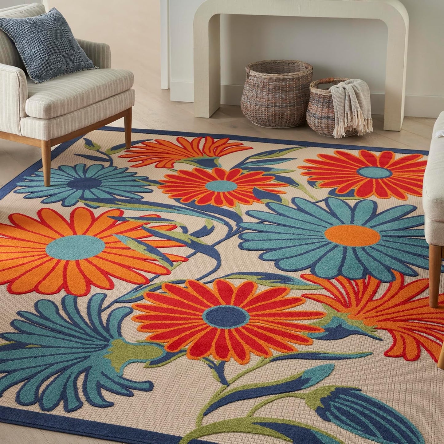 Nourison Home Aloha Indoor/Outdoor Multicolor 7' x 10' Area Rug, Easy Cleaning, Non Shedding, Bed Room, Living Room, Dining Room, Kitchen (7x10)