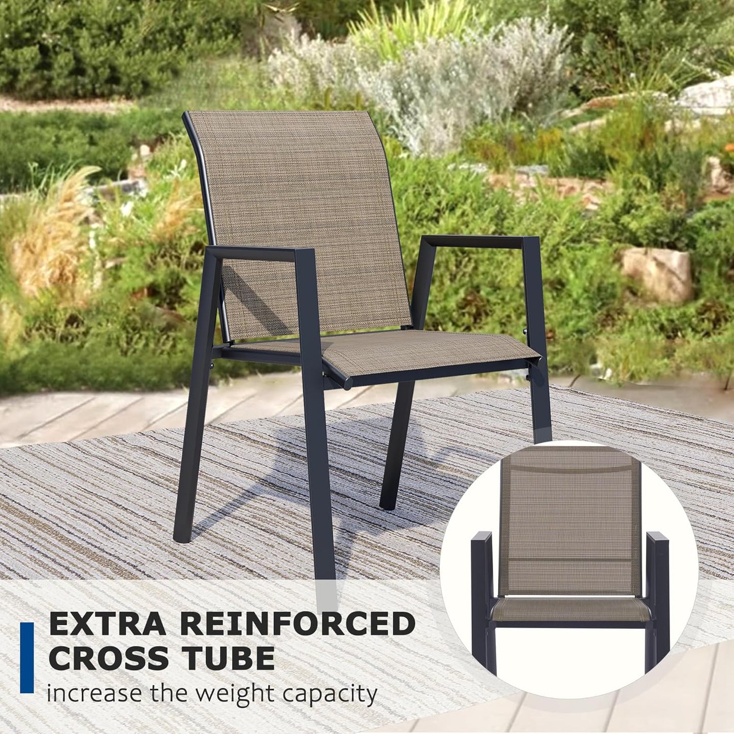 Outdoor Patio Chairs Set of 8, Mocha Stackable Outdoor Chairs, Lightweight Patio Set with High Back, Metal Dining Chair for Lawn, Garden, Yard and Deck