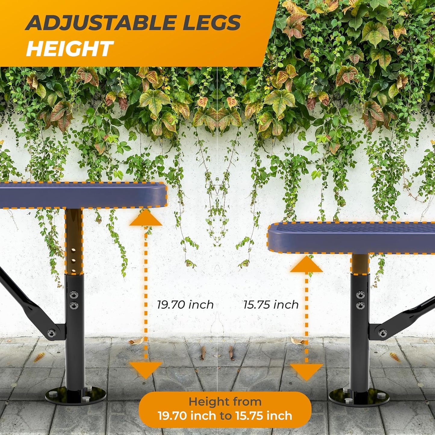 Heavy-Duty Outdoor Metal Bench, Thermoplastic-Coated, Surface, Weatherproof, Commercial-Grade for Parks, Gardens, Patios, Stores & More (6 Ft - Surface, Blue)