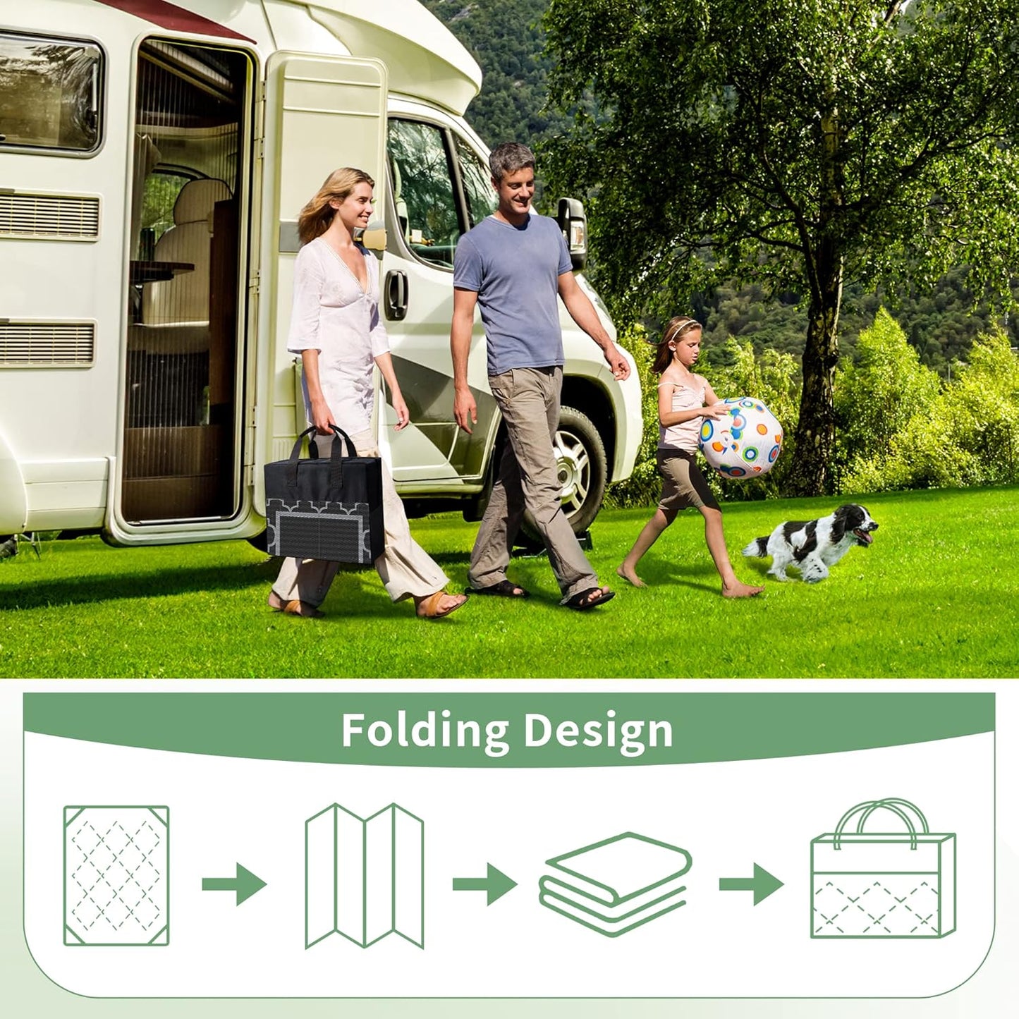 GENIMO Outdoor Rug 9' x 12' Waterproof for Patio Decor, Reversible Plastic Straw Area Rugs Mat for Camper, Outside Carpet for Camping, Rv, Deck, Porch, Picnic, Beach, Balcony, Black & Grey