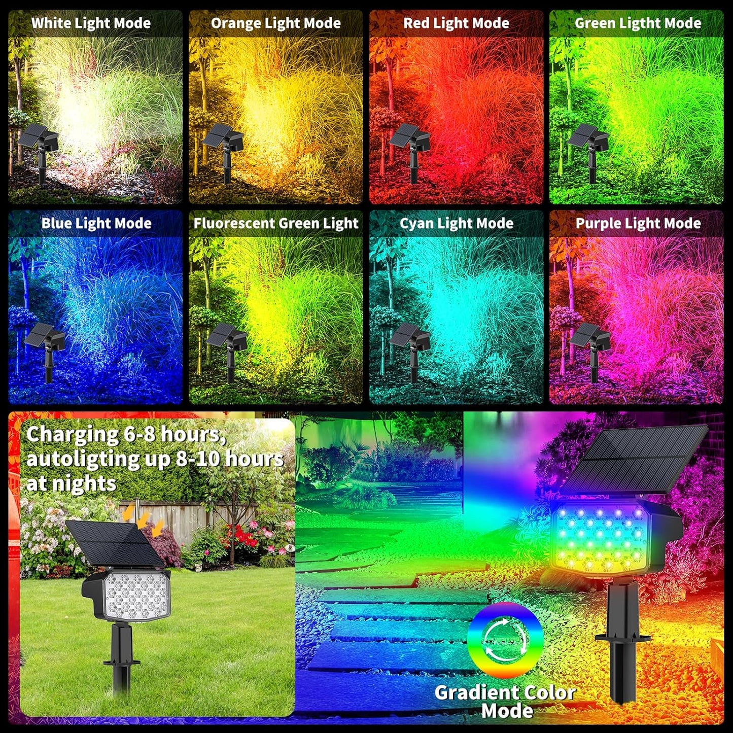 WELALO Solar Color Changing Spot Lights Outdoor, Waterproof Solar Christmas Lights with 9 Modes, Multicolor RGB Landscape Spotlights for Yard Driveway Lawn Patio Pathway Decorations, 6 Pack