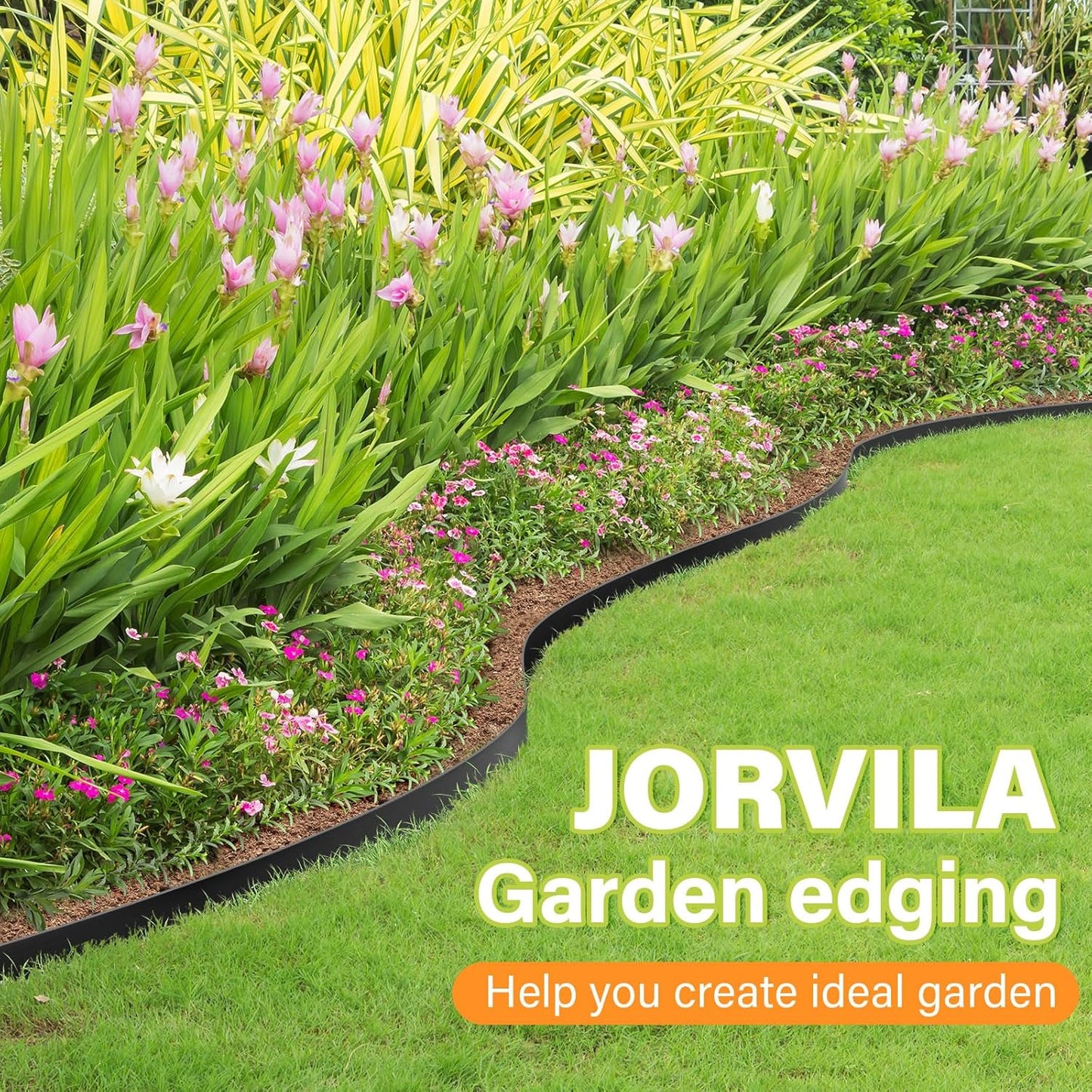 Landscape Edging, 2.0" x 20' Plastic Garden Edging with 20 Pcs Metal Spikes, Flexible Garden Border for Lawn, Landscaping, Flower Beds