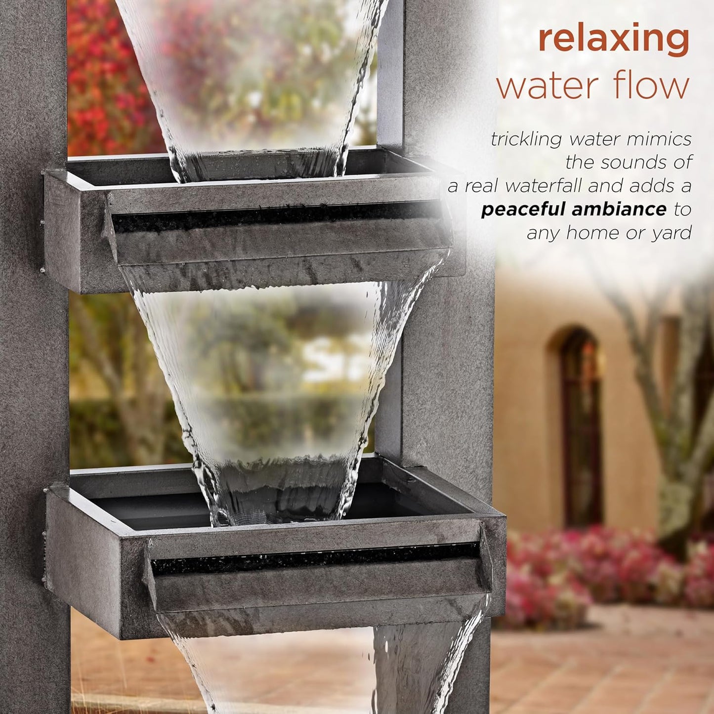 Alpine Corporation CPS182 Outdoor Metal Multitiered Waterfall Floor Fountain Industrial Style Water Feature for Garden, Patio, Yard, Backyard, Relaxing Water Flow, and Serene Landscaping, Gray