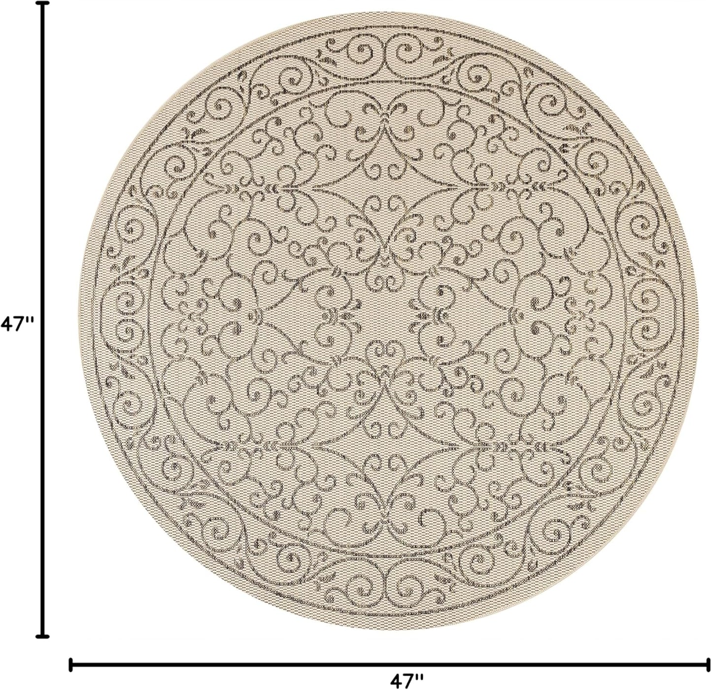 JONATHAN Y SMB106A-4R Charleston Vintage Filigree Textured Weave Beige/Brown 4' Round Indoor/Outdoor Area Rug, Pet Friendly, Non-Shedding, Stain Resistant, Easy-Cleaning for Backyard, Patio, Porch