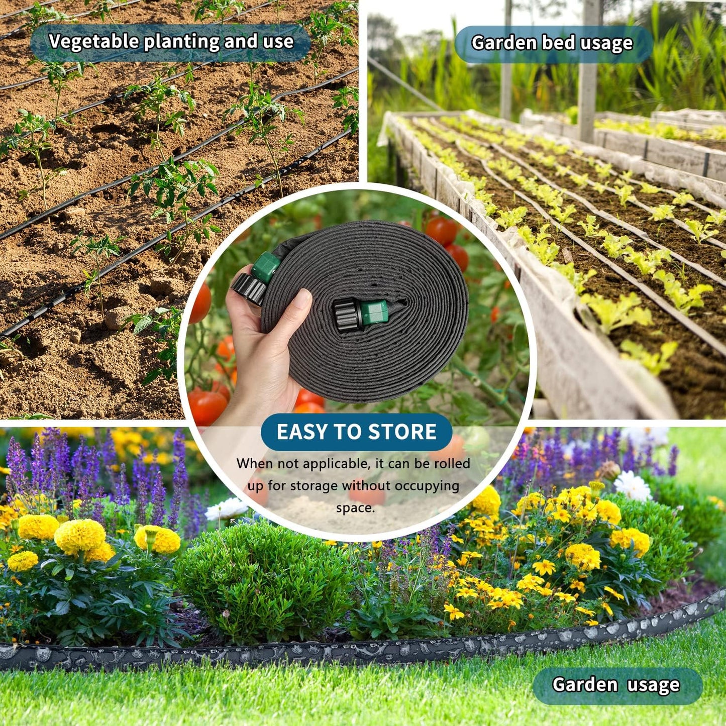 4 Pack Flat Soaker Hose 25FT for Garden Beds, Lightweight Drip Soaker Hose 100 ft for Foundation Watering of Plants – Garden Sprinkler Soaker Hoses with Heavy Duty & Easy to Install (25ftx4)
