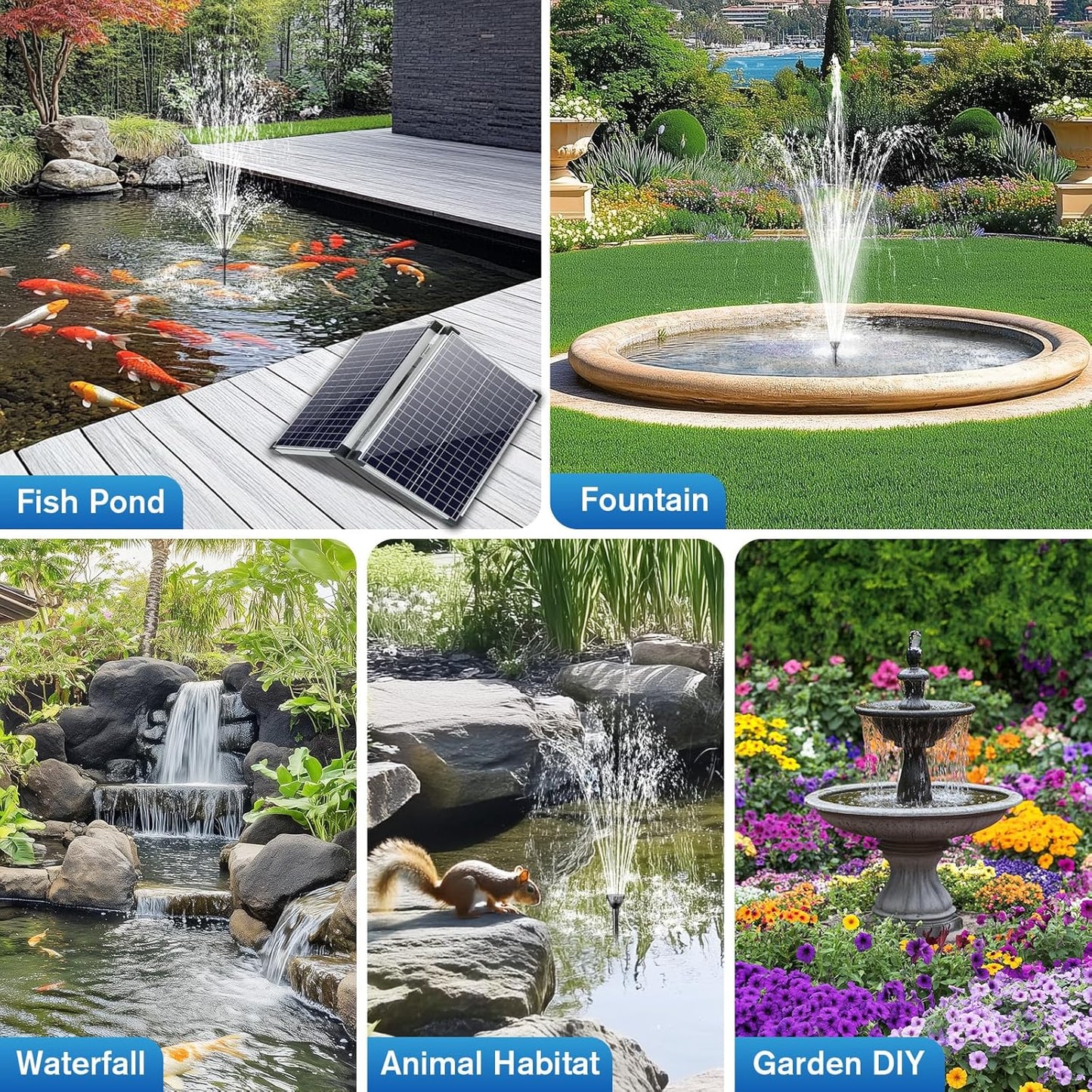 POPOSOAP 70W Solar Water Pump, Solar Water Fountain with Water Shortage Protection, Solar Pond Pump 580GPH Adjustable with PVC Clear Tubing, 17Ft+10Ft Cord for Ponds, Garden, Waterfall, Hydroponics