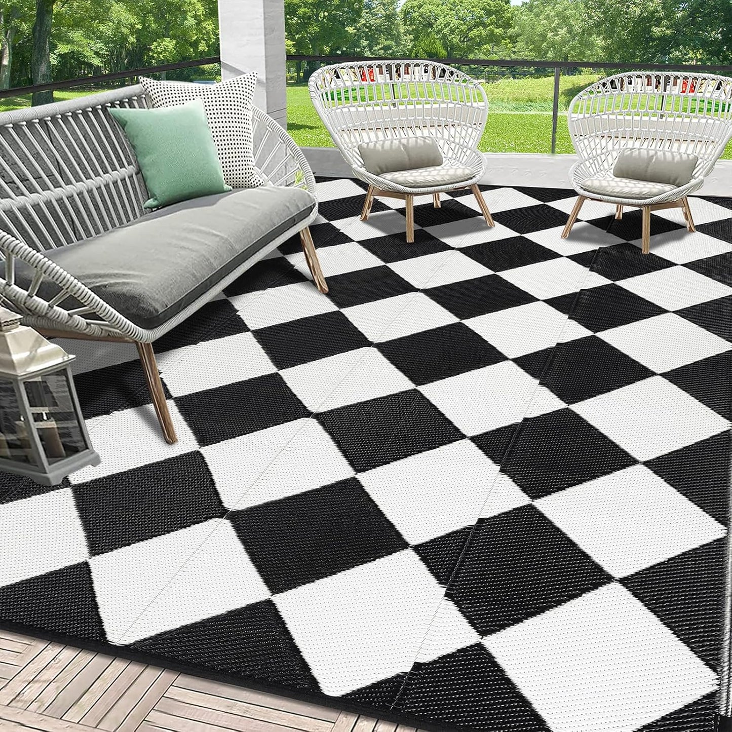 HEBE Outdoor Rug Waterproof 9x12, Reversible Plastic Straw Rug RV Camping Rug, Indoor Outdoor Patio Mat Clearance, Outside Carpet for Porch,Deck,Camper,Balcony,Backyard,Picnic