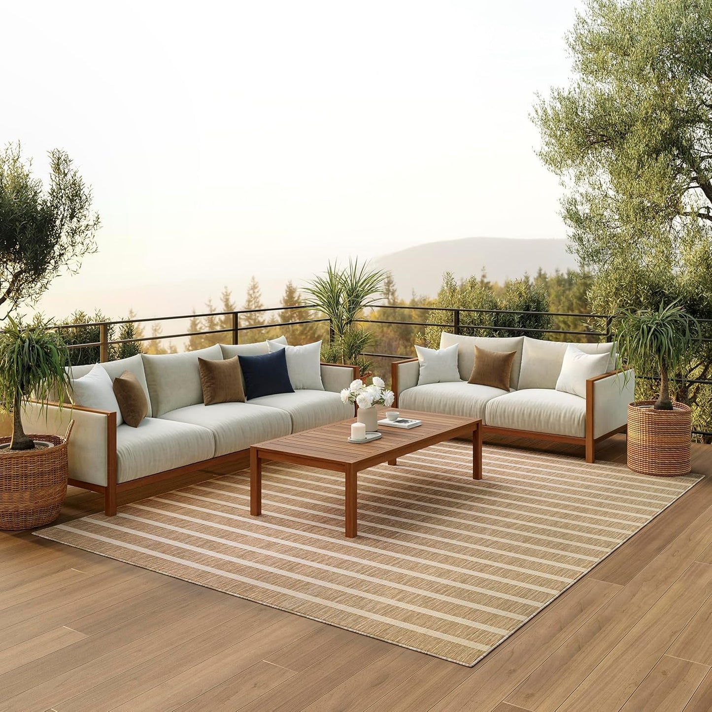 Nourison Home Positano Indoor/Outdoor Beige Ivory 8' x 10' Area Rug, Easy Cleaning, Non Shedding, Bed Room, Living Room, Dining Room, Backyard, Deck, Patio (8x10)