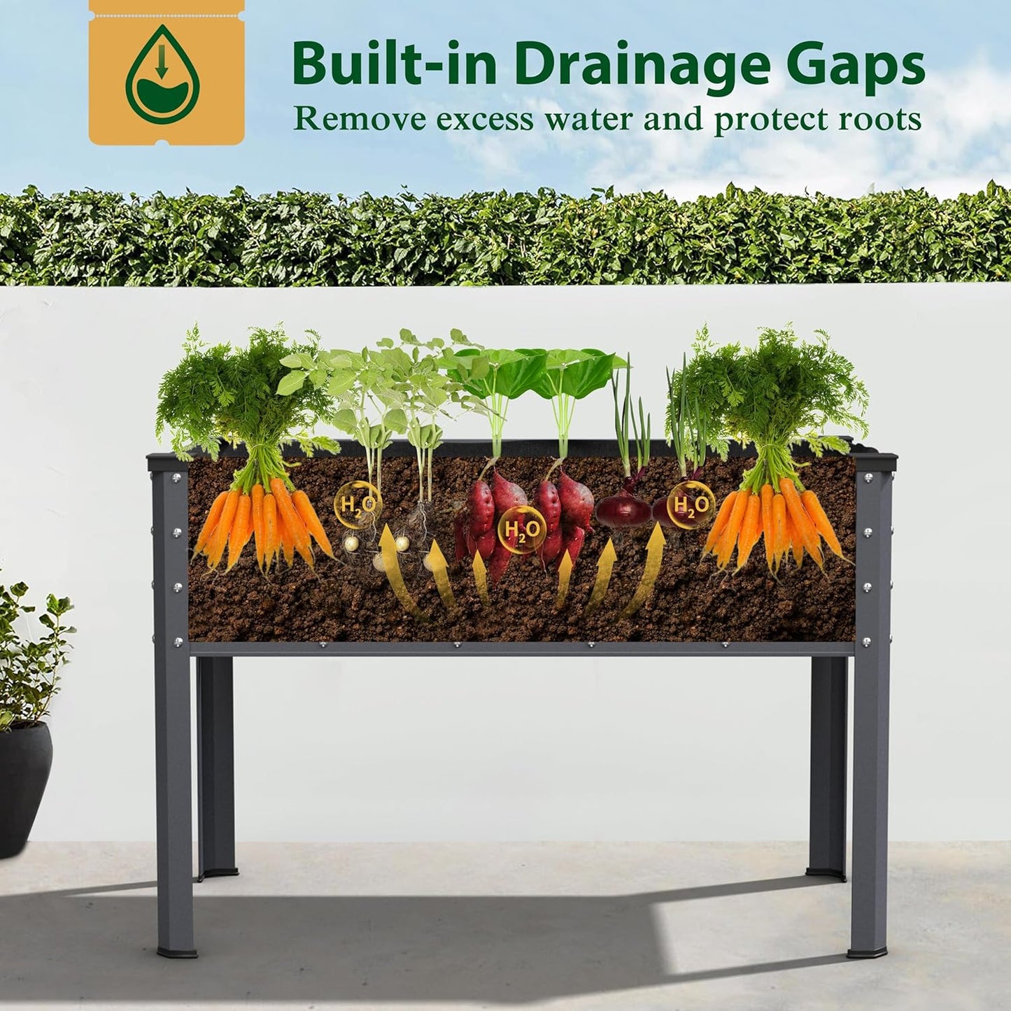 MUPATER Galvanized Steel Raised Garden Bed with Legs, 47.8" L x 23.5" W x 31.9" H Large Metal Elevated Raised Planter Box with Detachable Black Liner for Backyard, Patio, Balcony, Gray