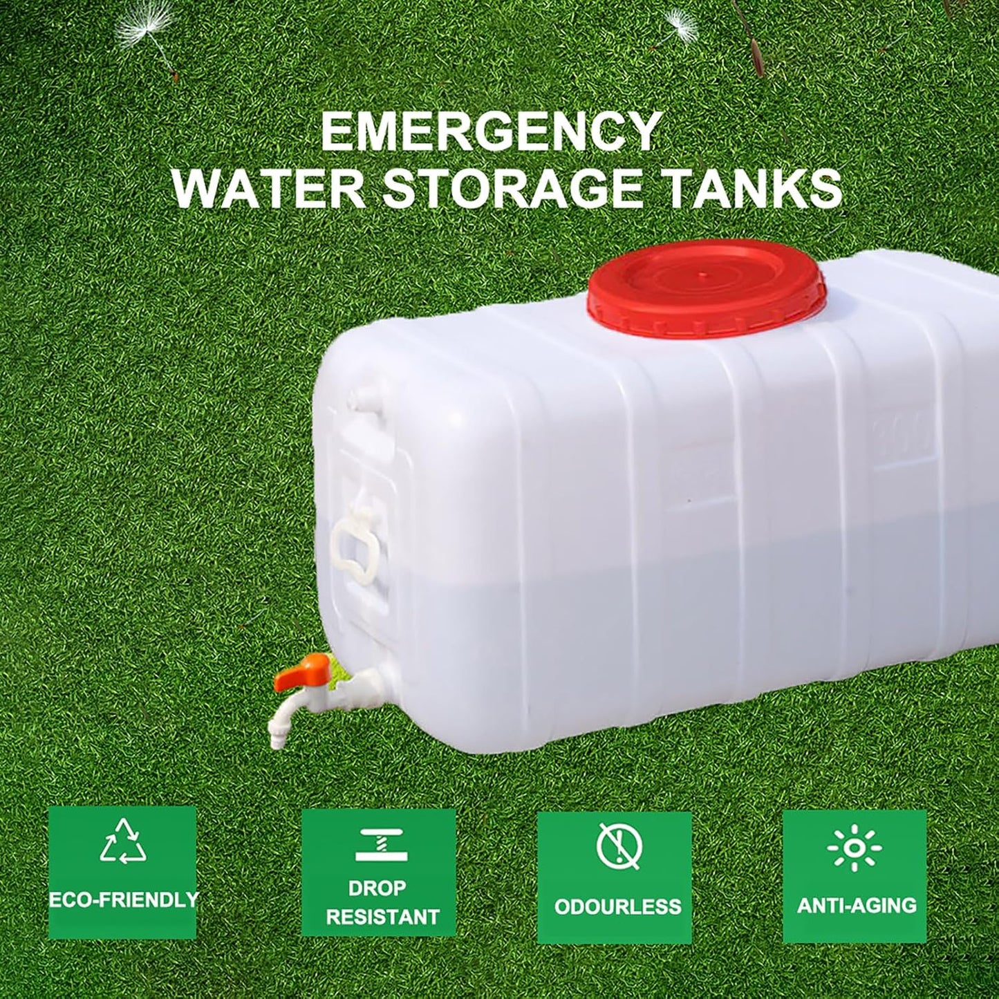 Large Capacity Water Tank with Spigot for Camping Plastic Water Storage Tank Water Container for Emergency Storage Household Outdoor Camping RV Self-Driving Tour(Size:50L/13.2gallon)