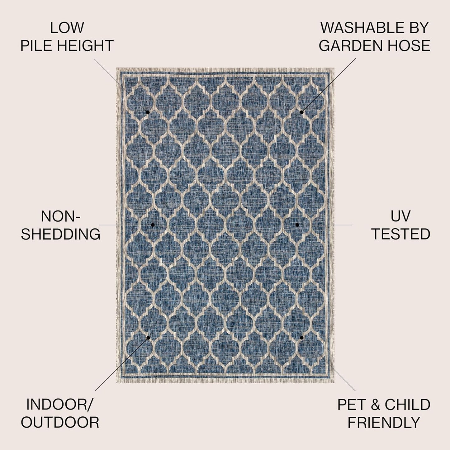Eyely BMS109D-14 Santa Monica Trebol Moroccan Trellis Textured Weave, Pet Friendly, Non-Shedding, Stain Resistant, Easy-Cleaning, Navy/Gray, 10 ft. x 14 ft., Indoor/Outdoor, Area Rug
