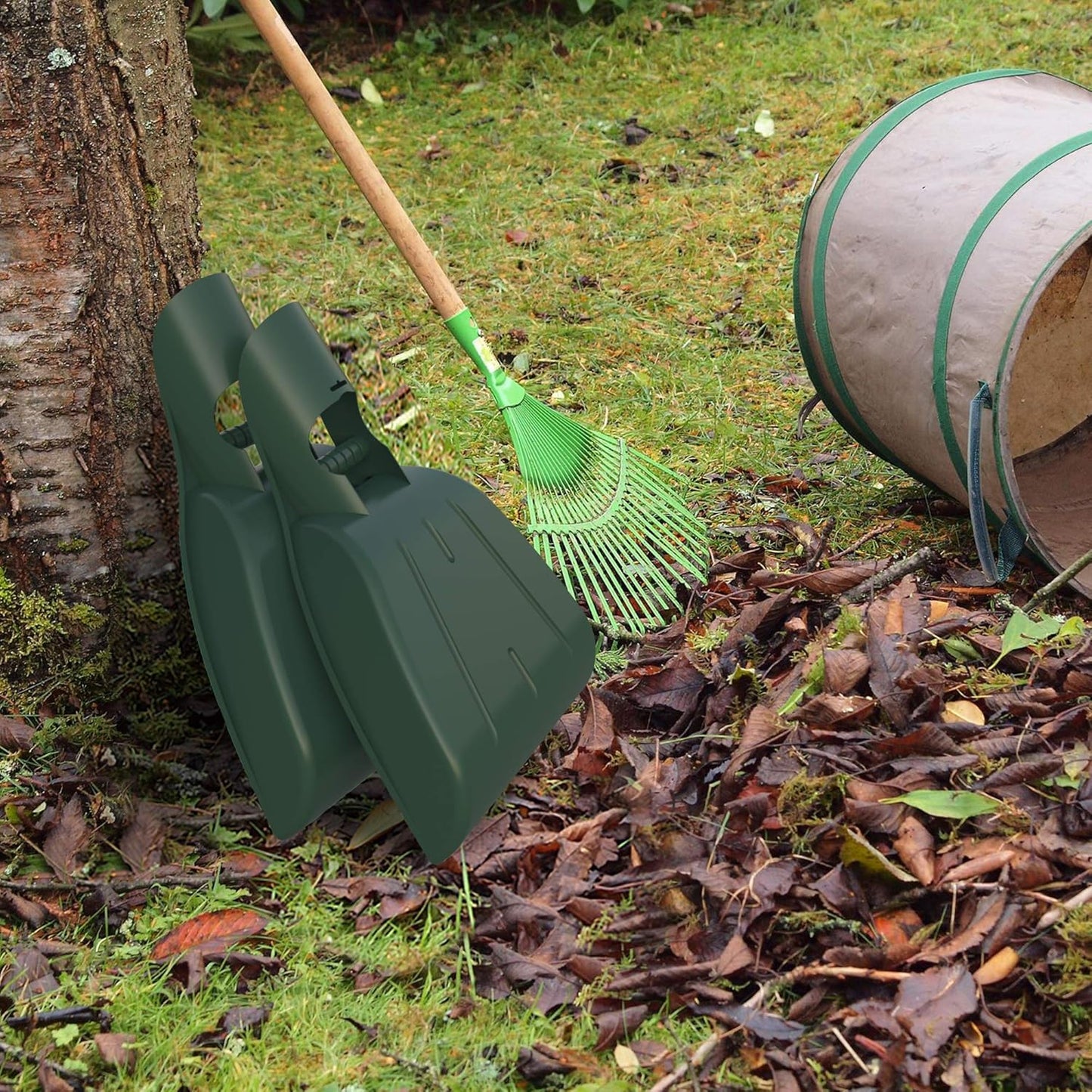 Leaf Scoops Hand Rakes - Lightweight, Durable Grabber Tool for Scooping Up Leaves, Spreading Mulch, Gardening, and Yard Work by Pure Garden (Green)