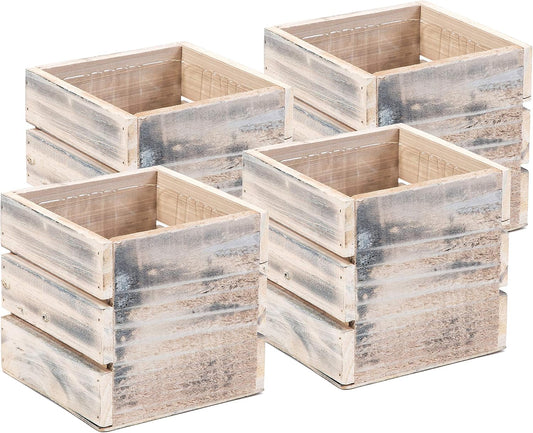 Wood Planter Box with Wine Crate Styled, 5 Inch Square, Whitewash, Plastic Liner, Garden Centerpiece Display, Wedding Flowers Holder, Home and Venue Decor (5x5 Wine Crate Set of 4, Whitewash)
