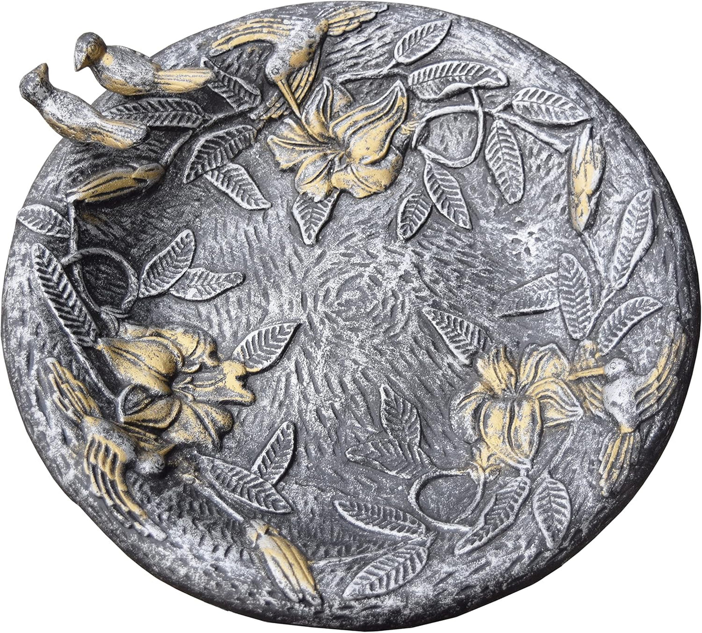 Oakland Living 5131AP Antique Pewter Hummingbird Design Aluminum Birdbath, Silver