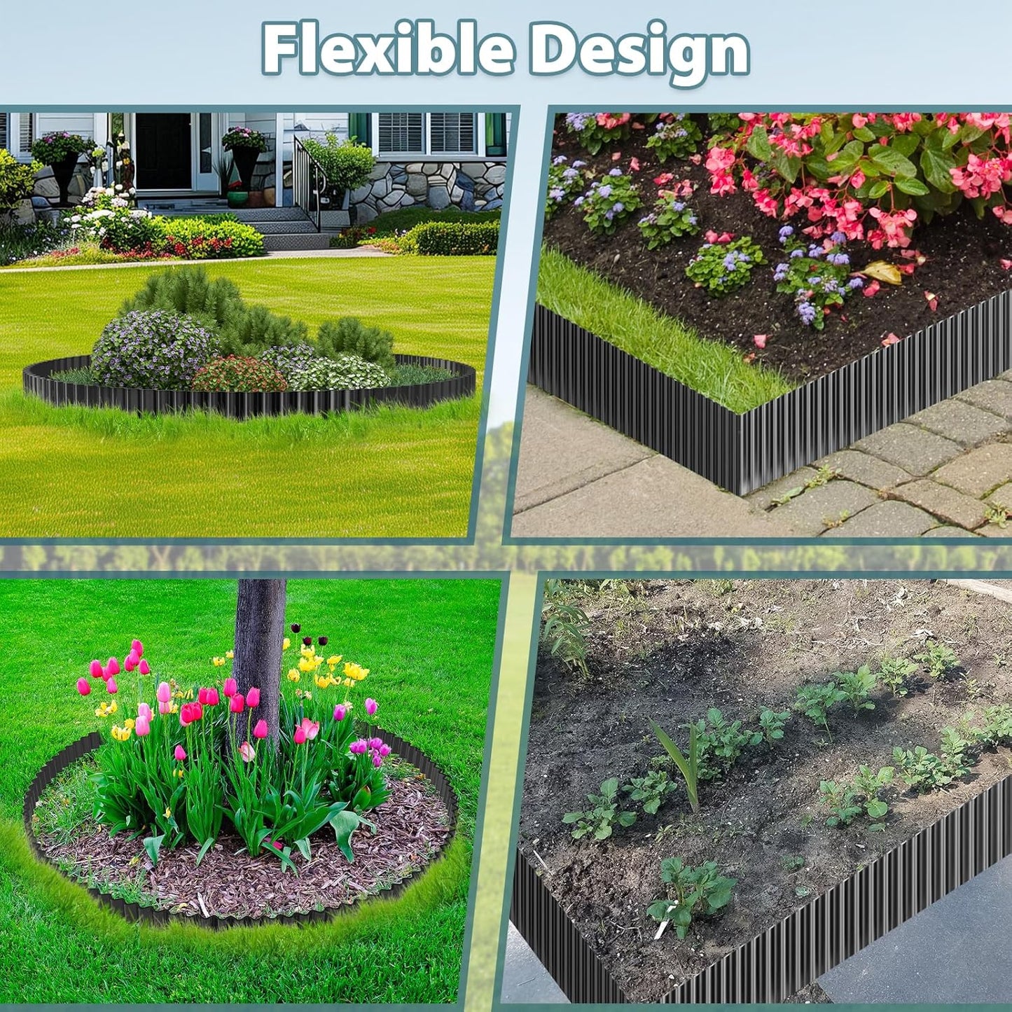 Used for DIY Metal Ripple Landscape Edging, Sturdy and Durable Garden Edging Border, Lawn and Tree Surround Fence Design (Black, 6"×20 Ft)