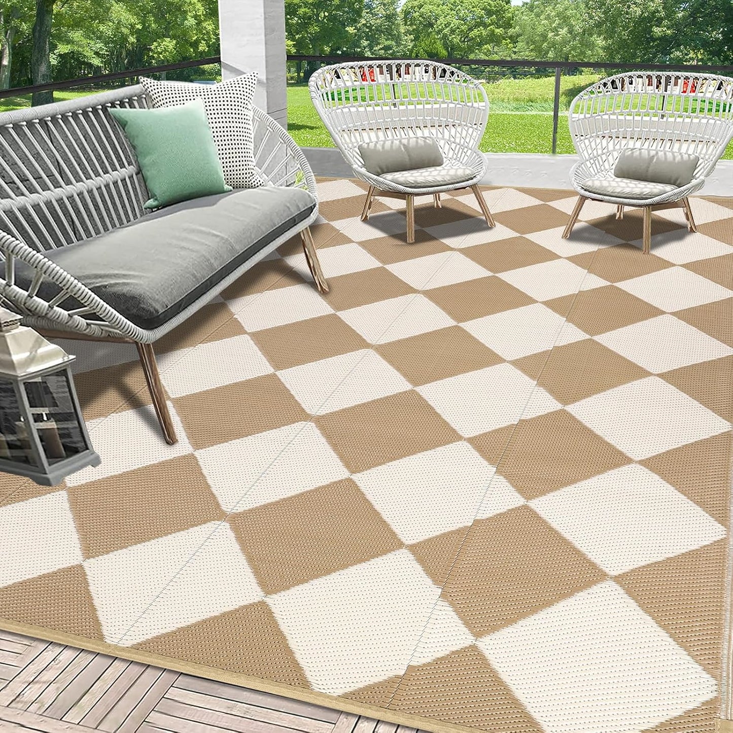 HEBE Outdoor Rug Waterproof 8x10, Plastic Straw Rug Camping Rug, Reversible Outdoor Patio Rugs RV Mat Clearance, Indoor Outside Floor Carpet for Porch,Deck,Camper,Balcony,Backyard