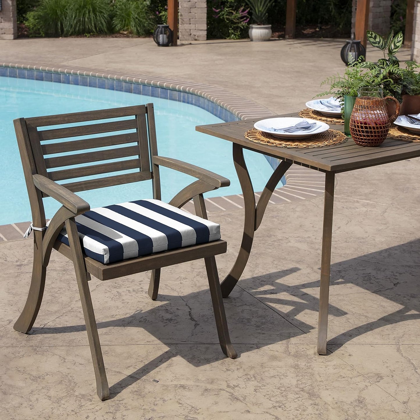 Arden Indoor/Outdoor Seat or Rocking Chair Cushion, 19 x 18, Water Repellent, Rain Proof, Fade Resistant Cushion for Rocking or Dining Chairs Sapphire Blue Cabana Stripe