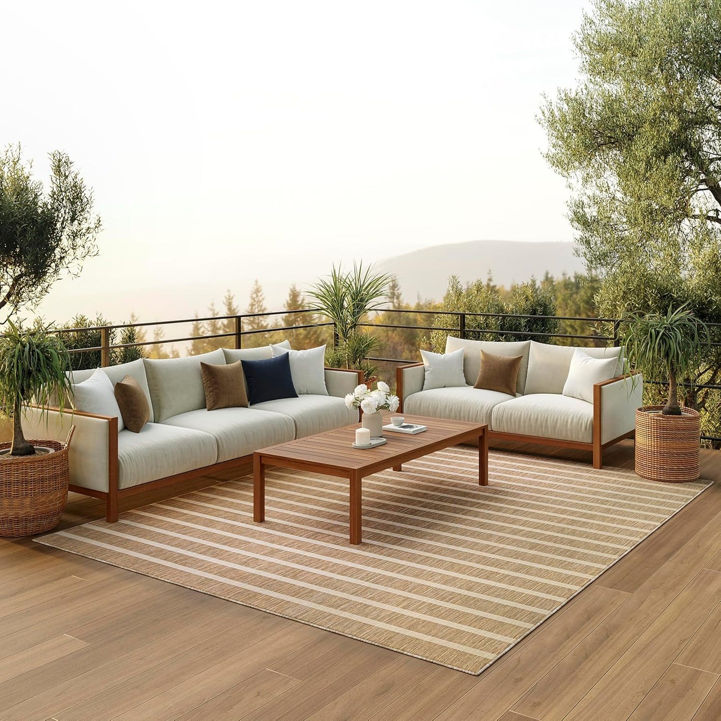 Nourison Home Positano Indoor/Outdoor Beige Ivory 9' x 12' Area Rug, Easy Cleaning, Non Shedding, Bed Room, Living Room, Dining Room, Backyard, Deck, Patio (9x12)
