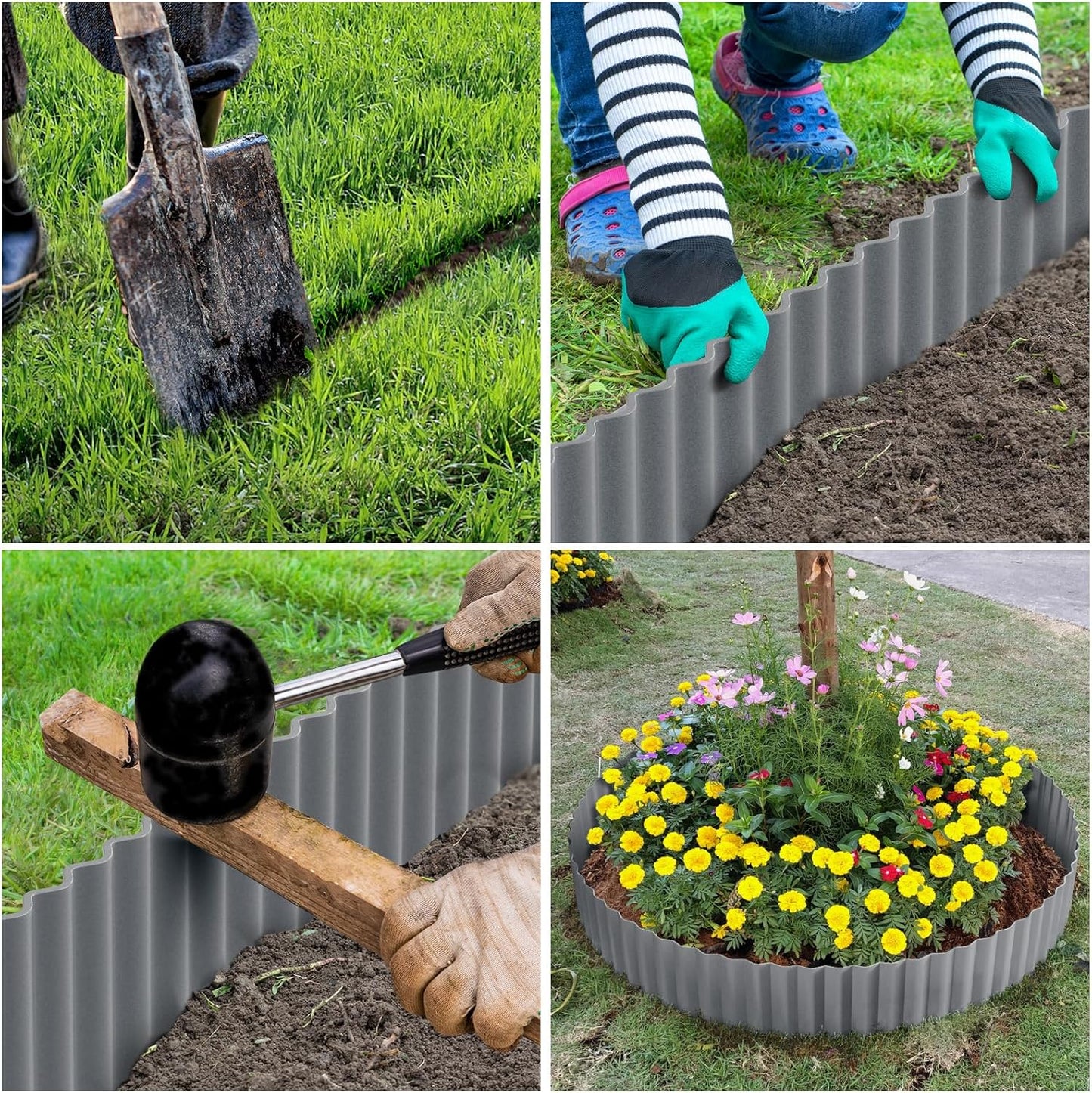 LAVEVE Corrugated Metal Garden Edging 12" x 20Ft, Landscape Edging Border for Lawn, Flower Bed, Garden Fence, Paver Edging (Light Gray)