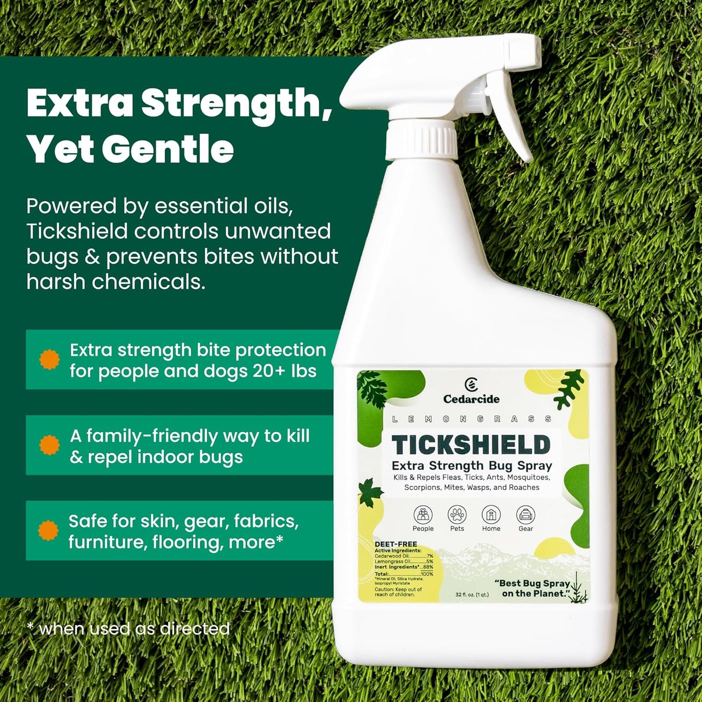 Tickshield Extra-Strength Bug Spray | Our Original Formula with an Extra Kick | for People, Gear, & Animals Over 20 Lbs (Pint)
