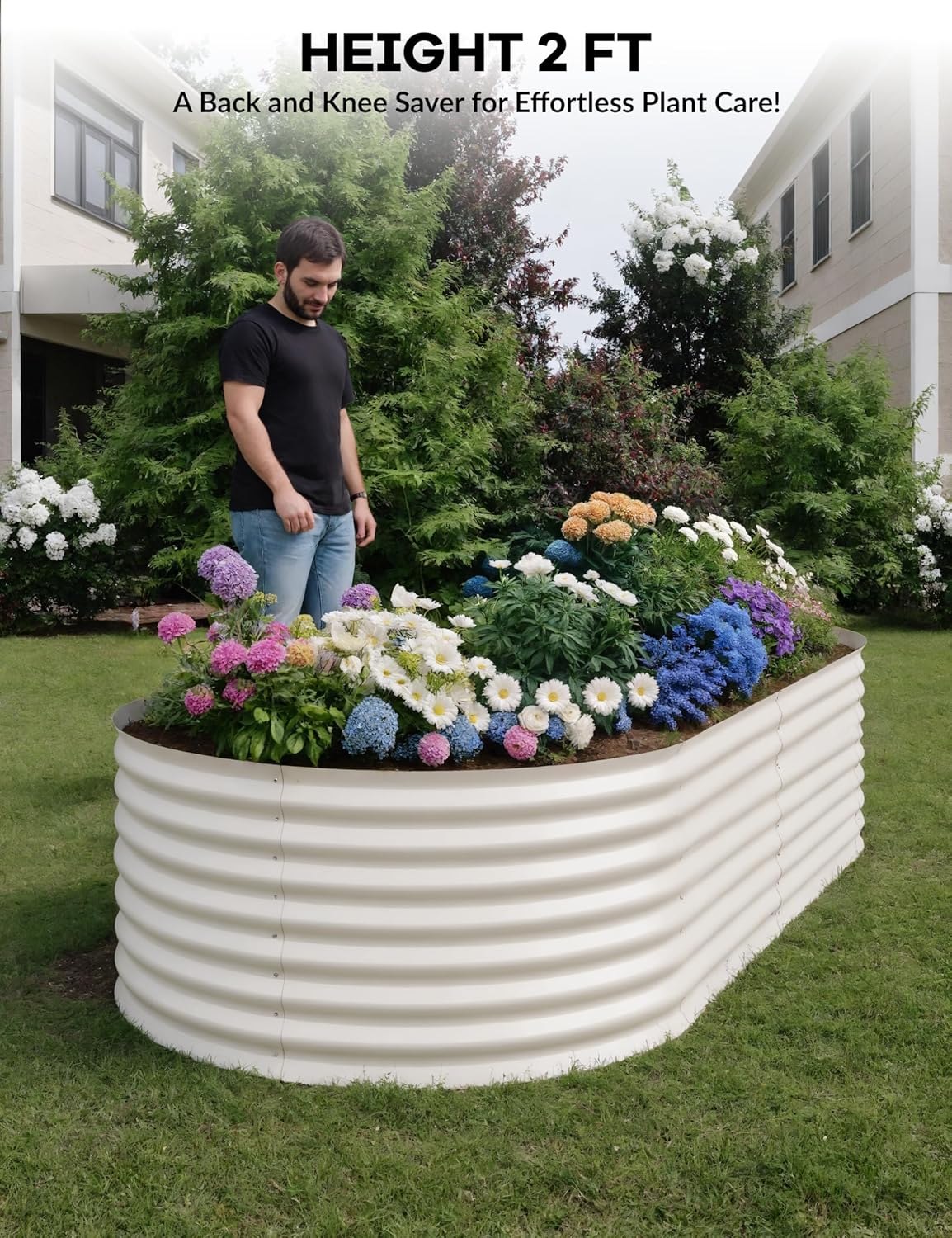 2 Pcs Raised Garden Beds Outdoor 8x4x2 ft - Galvanized Steel Planter Box for Vegetables, Flowers, Rust-Resistant Garden Box, Easy Assembly Raised Beds, Durable Planters for Outdoor Plants, Beige