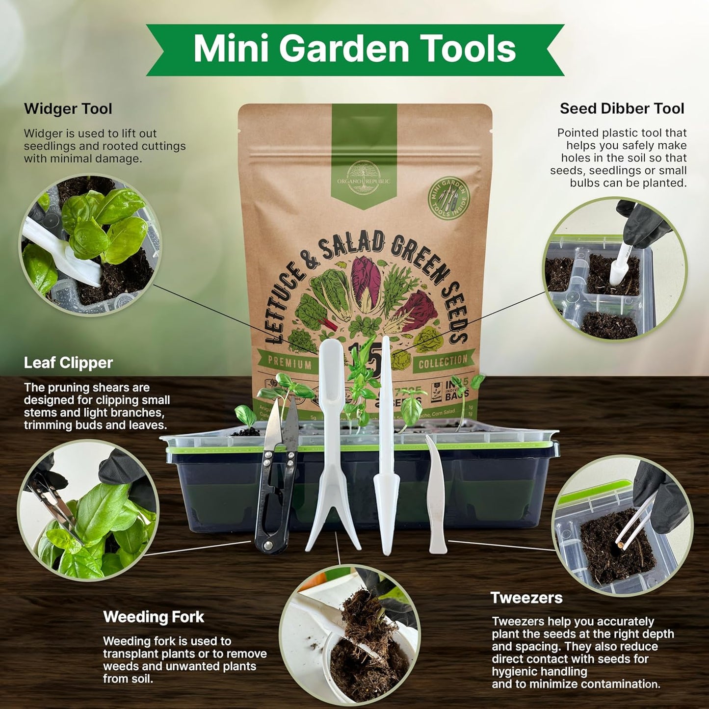 Organo Republic 15 Lettuce & Salad Greens Seeds Variety Pack 17700+ Non-GMO Heirloom Lettuce Seeds for Indoors & Outdoors Garden, Hydroponics, Aerogarden - Arugula, Kale, Spinach, Swiss Chard, Lettuce