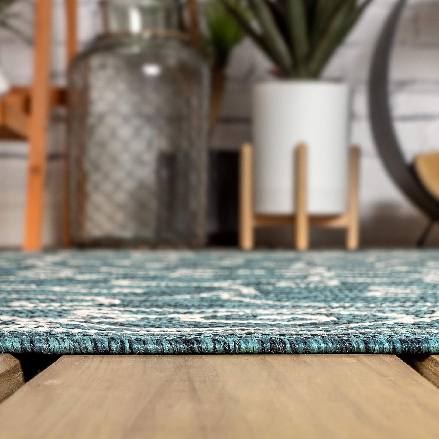 JONATHAN Y SMB106F-6R Charleston Vintage Filigree Textured Weave Teal/Gray 6' Round Indoor/Outdoor Area Rug, Pet Friendly, Non-Shedding, Stain Resistant, Easy-Cleaning for Backyard, Patio, Porch