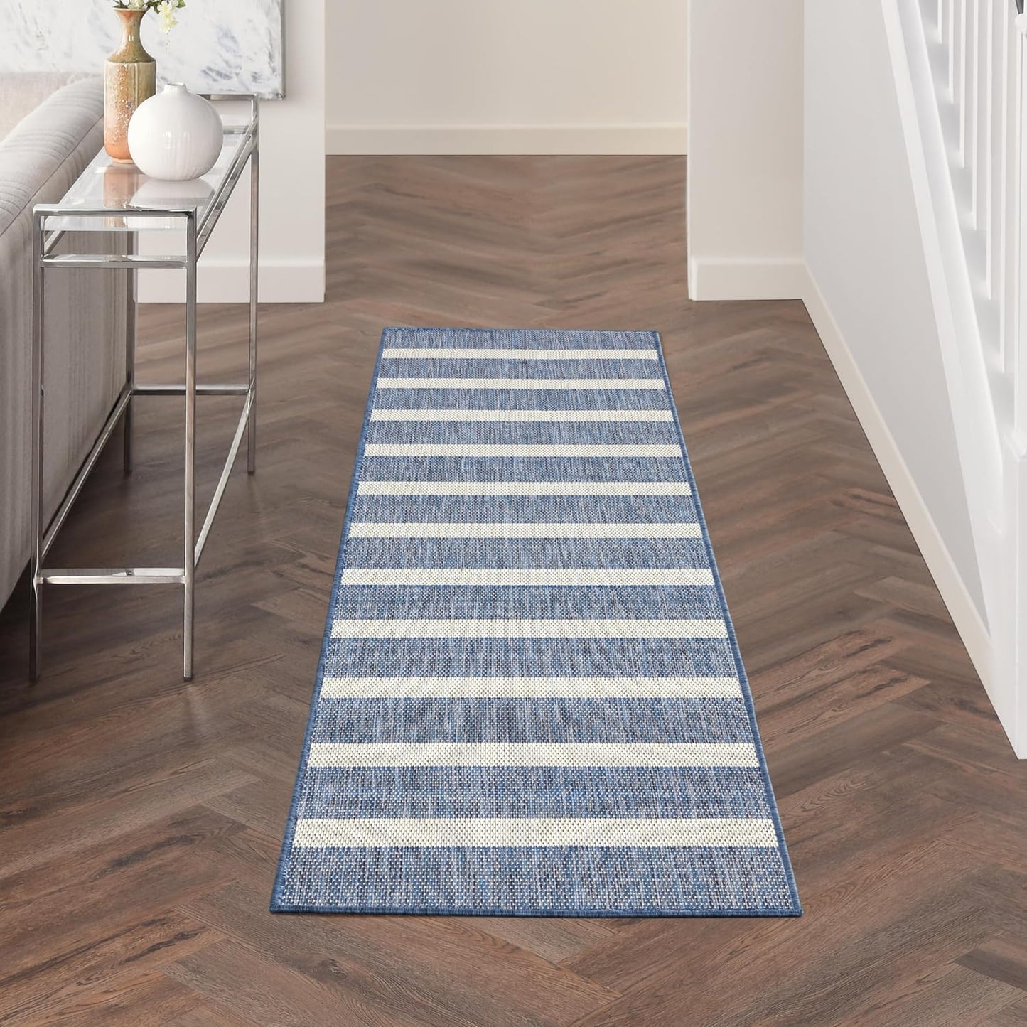 Nourison Home Positano Navy Ivory 2' x 6' Area Rug Easy Clean, Non Shedding, Bed Room, Living Room, Dining Room, Kitchen (6' Runner)