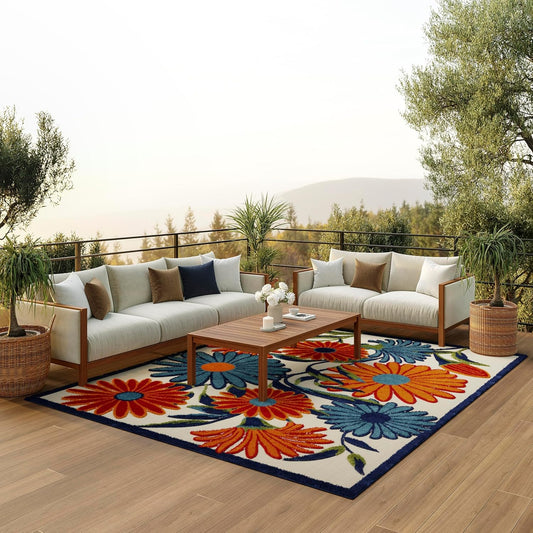 Nourison Home Aloha Indoor/Outdoor Multicolor 7' x 10' Area Rug, Easy Cleaning, Non Shedding, Bed Room, Living Room, Dining Room, Kitchen (7x10)