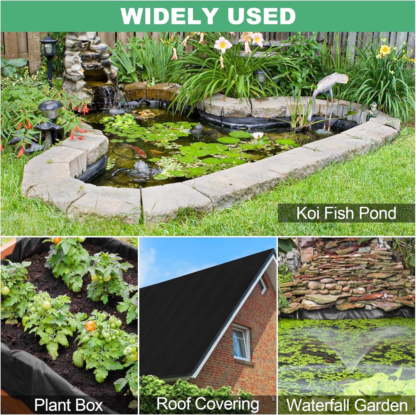 MYFAMIREA 20 x 25FT Pond Liner, 28Mil PE Preformed Pond Liner with 18 Hemmed Edge Buttonholes Sun Resistant Easy Cutting for Outdoor Ponds, Fish Koi Ponds, Garden Fountain, Waterfall Ponds