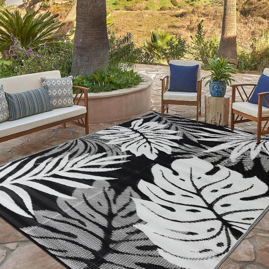 Outdoor Rug 9x12 ft Waterproof, Reversible Outdoor Plastic Straw Rug for Patios Clearance, Outdoor Area Rug Carpet RV Mat for Camping Backyard Deck Porch