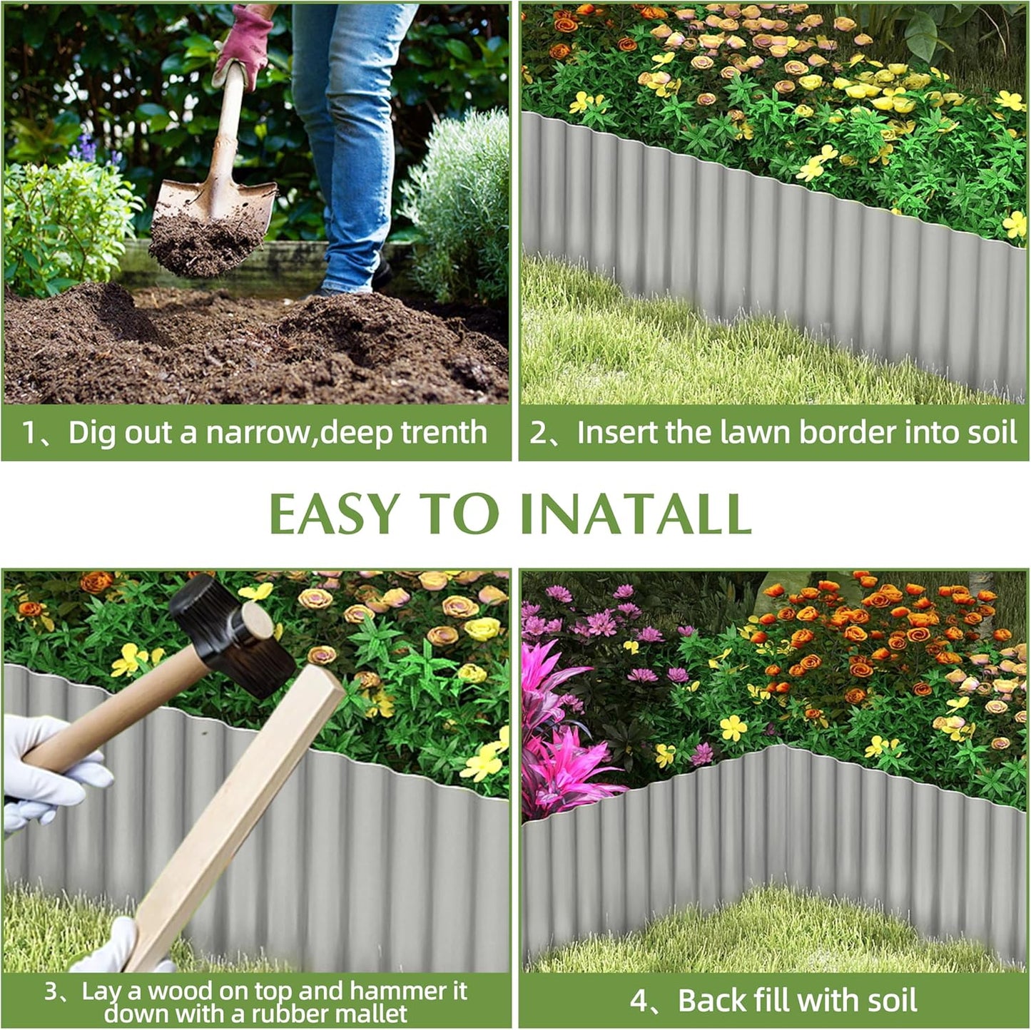 Metal Garden Edging Border, Corrugated Steel Landscaping, DIY for Lawn (Silver, 6 Inch x 10FT)