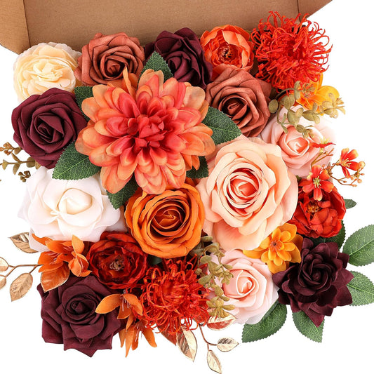 AGIRL Artificial Flowers Combo Silk Mix Purple Fake Flower with Stems for DIY Wedding Bouquets Centerpieces Arrangements Table Chair Decor Baby Shower Home Decor (Terracotta)