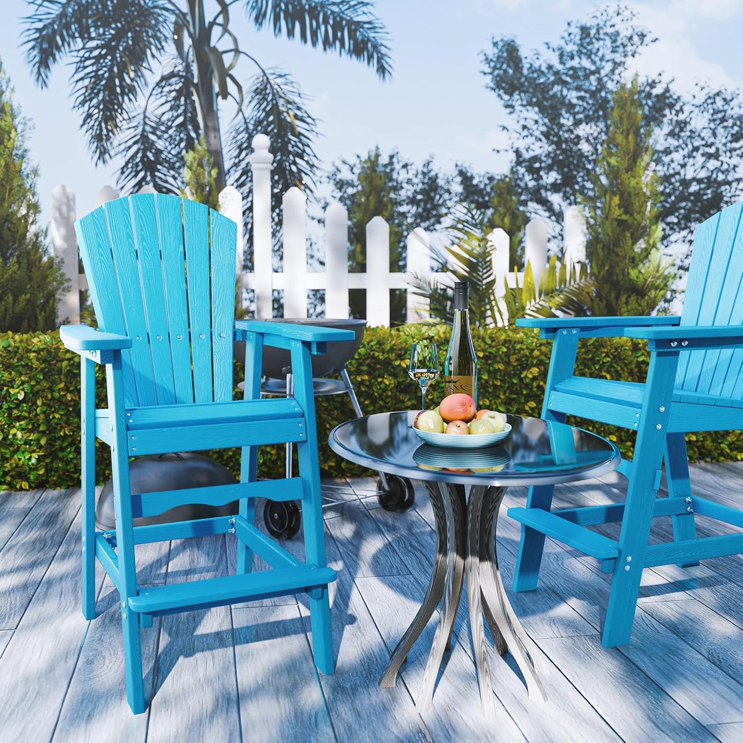 Tall Adirondack Chairs Set of 2, High Top Chairs, 360lb Capacity HDPE Adirondack Chair (Blue, Set of 2)