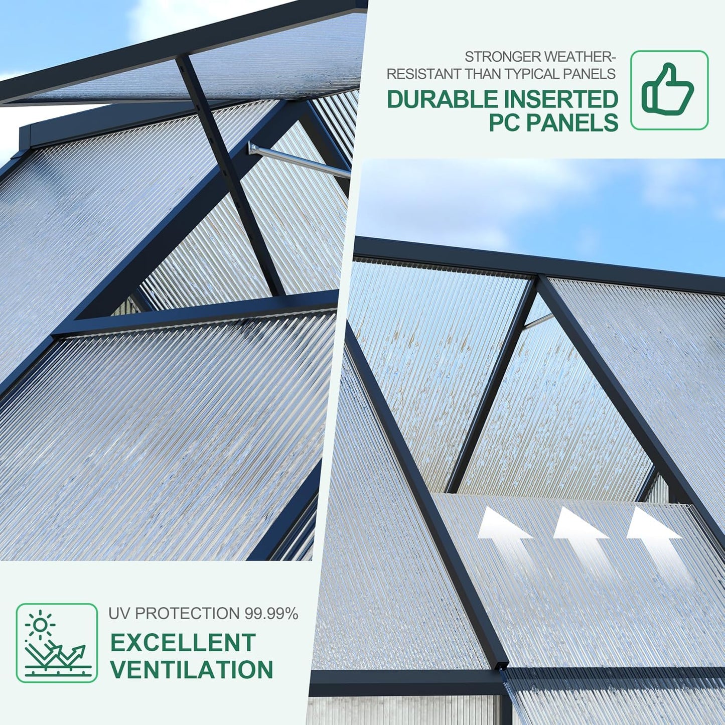 6'x7' Aluminum-Framed Polycarbonate Greenhouse, Heavy Duty Polycarbonate Greenhouse with Quick Setup Structure and Roof Vent, Large Enhanced Aluminum Green House Kit for Outdoors