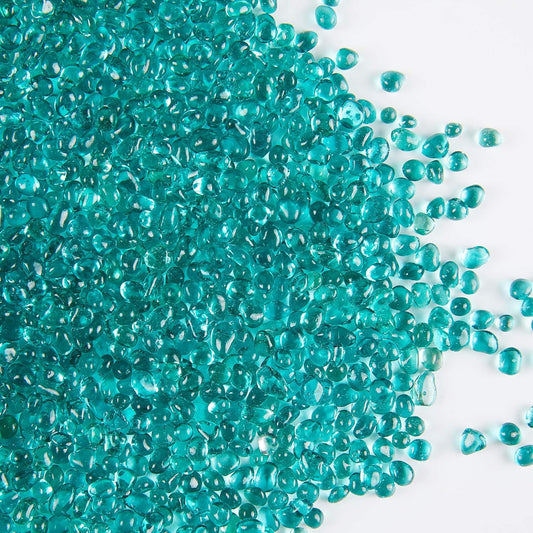 TWINKLING High Luster Round Fire Glass Stones,Glass Marbles Pebbles,Glass Beads Gems for Fire Pit Vase Fillers Crafts Aquarium Garden Decoration,3-6mm,1-Pound Jar (Turquoise)