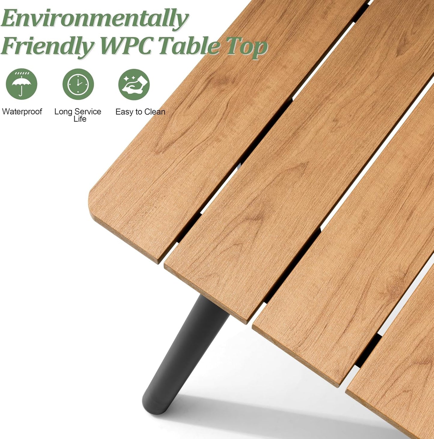 Outdoor Dining Table for 6-8, 82.7 inch Patio Dining Table with Wooden-Like Top and Aluminum Frame, Rectangular Table with Umbrella Hole Outdoor Furniture, Brown
