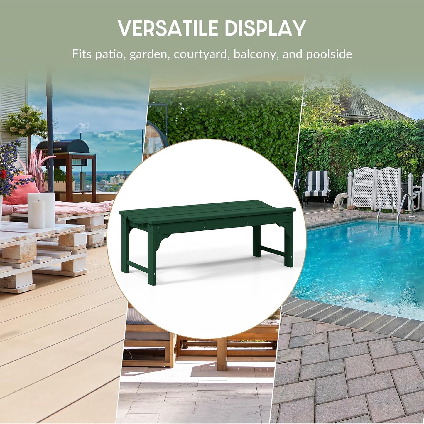 WestinTrends Malibu Outdoor Bench, All Weather Resistant Poly Lumber Backless Patio Garden Bench, Adirondack Curved Bench Seat for Comfort, Dark Green