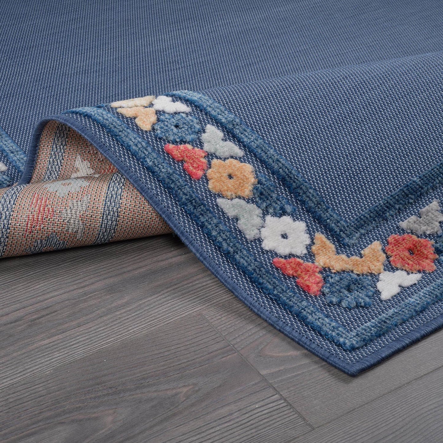 Beverly Rug Outdoor Rug 5x7 Modern Bordered Area Rugs for Indoor and Outdoor Patio Easy to Clean Non Shedding Living Room Porch Garden Washable Outside Carpet (5 x 7 Blue)