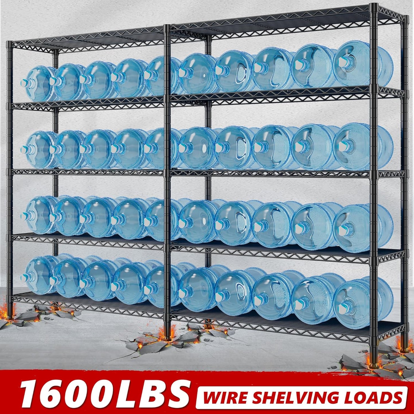 REIBII 70" W Storage Shelves Heavy Duty Load 1600LBS, Metal Shelving 5-Tier Wire Shelving Unit Metal Shelves for Storage Adjustable Shelving Rack for Pantry Kitchen 70" W*15.8" D*72.4" H, 2 Pack