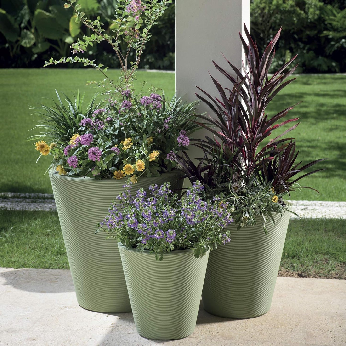 Crescent Garden Madison Planter– Weather-Resistant, Double Walled Indoor/Outdoor Plant Pot with Drain Hole – Durable All-Season Flower Container, 16" W (Slate)