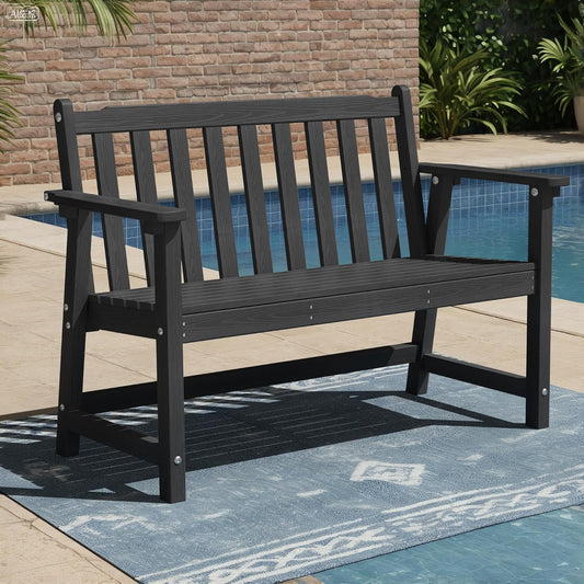 Ciokea 44" Outdoor Bench, HDPE Weatherproof Garden Bench, 2-Person Porch Benches with 550 Lbs, Waterproof Patio Benches for Outside Balcony Deck Backyard, Black