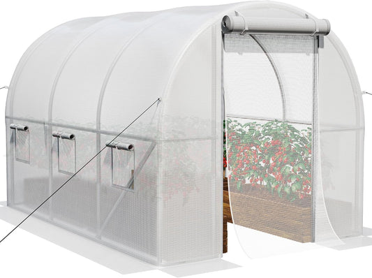 YITAHOME 10x6.5x6.5ft Greenhouses Large Walk-in Green House Heavy Duty Tunnel Green Houses Outdoor Portable Plant Gardening Upgraded Galvanized Steel Frame Zipper Doors 5 Crossbars Garden, White