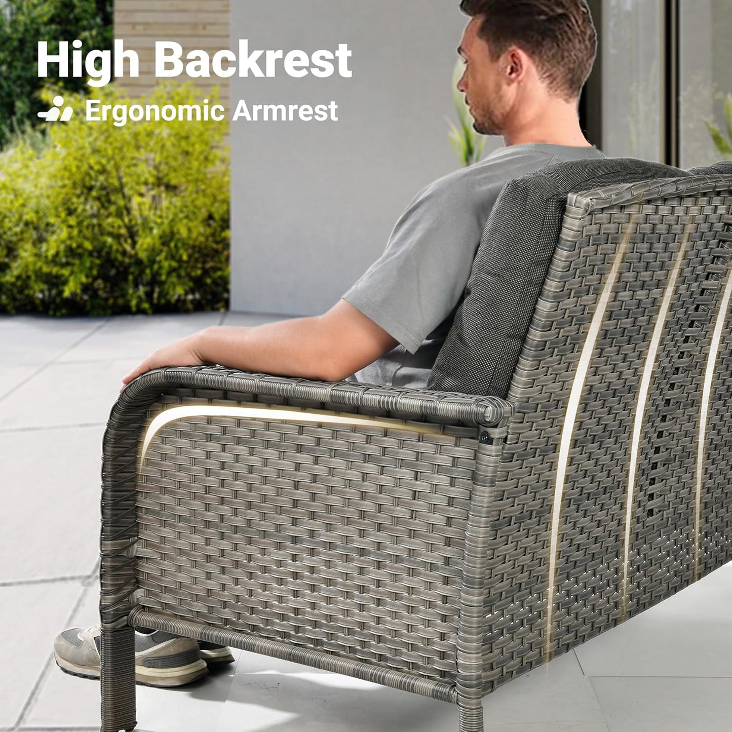 ovios 2 Pieces Patio Furniture Set, Outdoor Wicker Chairs of 2, All Weather High Back Rattan Chairs 2-Seater with Comfy Cushions for Porch Deck, Black