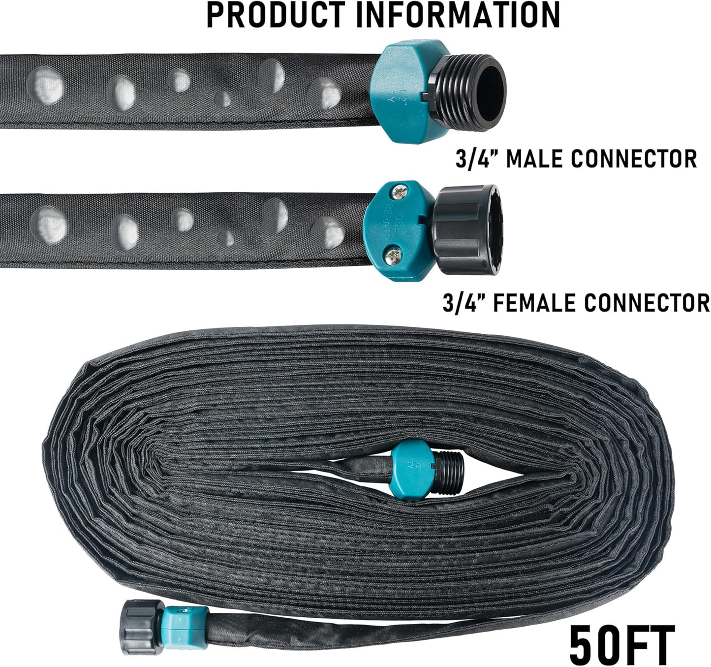 Hourleey Flat Soaker Hose 200 FT for Garden, 200' (50FT x 4) Linkable Consistent Drip Irrigation Hose, Leak-free Dual-layer Design Saving 80% Water Garden System Water Hose with Holes