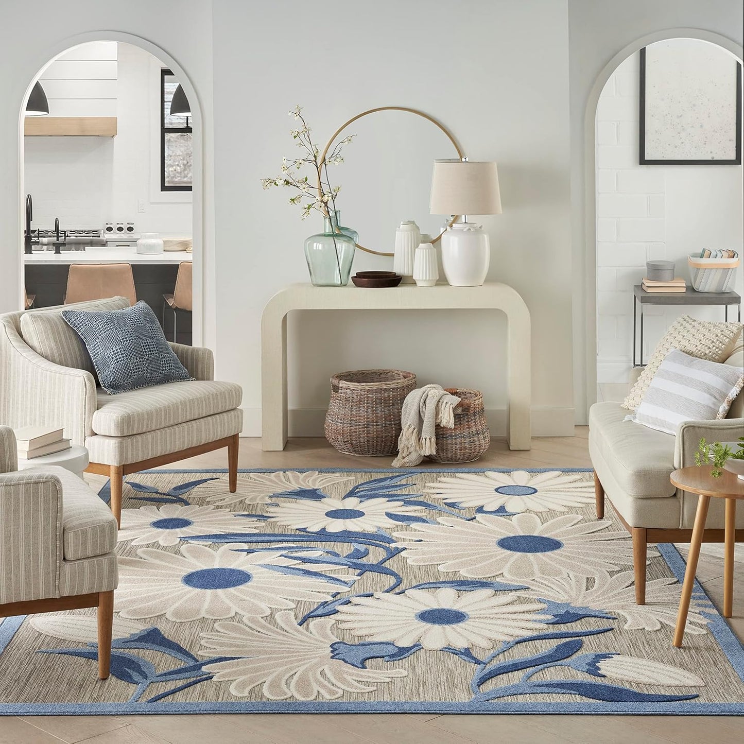 Nourison Aloha 5' x 8' Blue Gray Fabric Contemporary Area Rug (5' x 8')