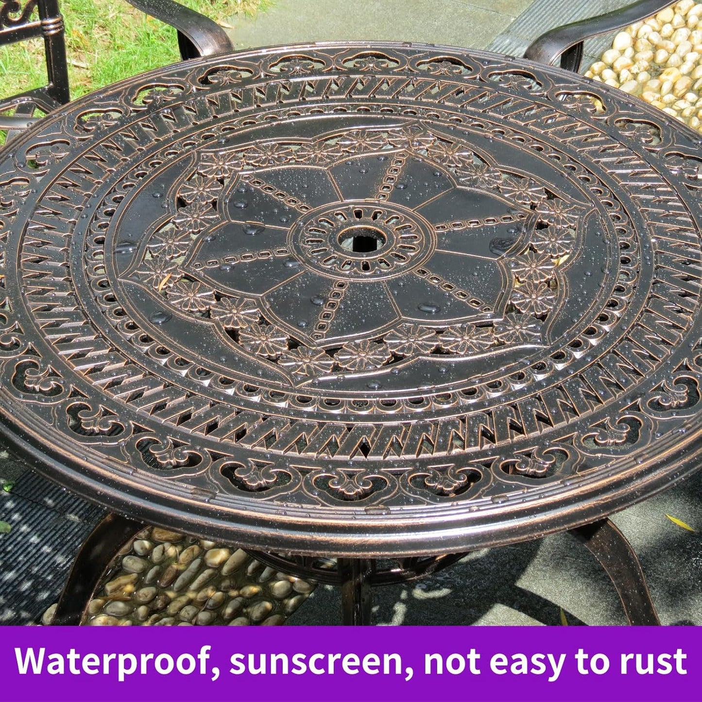 Outdoor Table Cast Aluminum Square Patio Table with Umbrella Hole All Weather Outdoor Dining Tables for Lawn Garden Backyard (150 * 90cm YLSB Long Tables)
