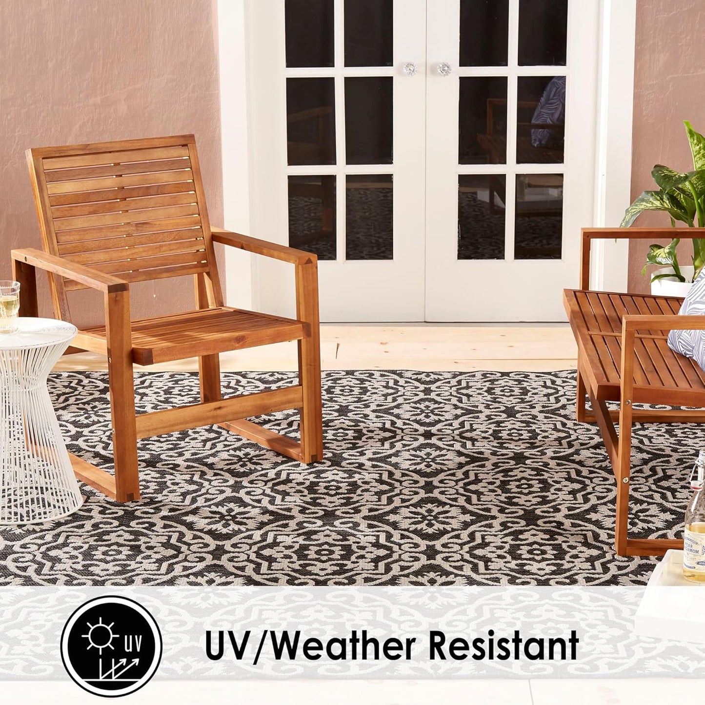 Nicole Miller New York Patio Country Julia Transitional Geometric Indoor/Outdoor Area Rug, Black/Grey, 7'9"x10'2"